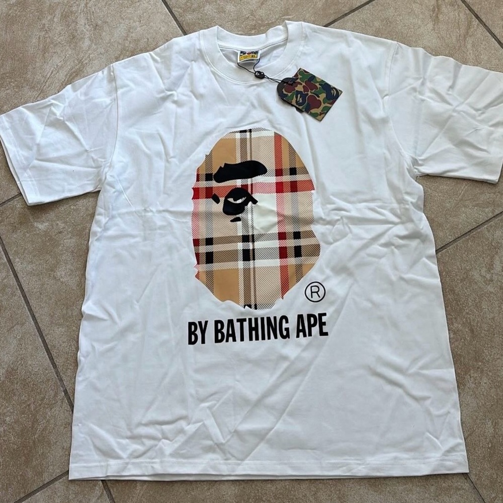 WHITE BURBERRY BAPE TEE